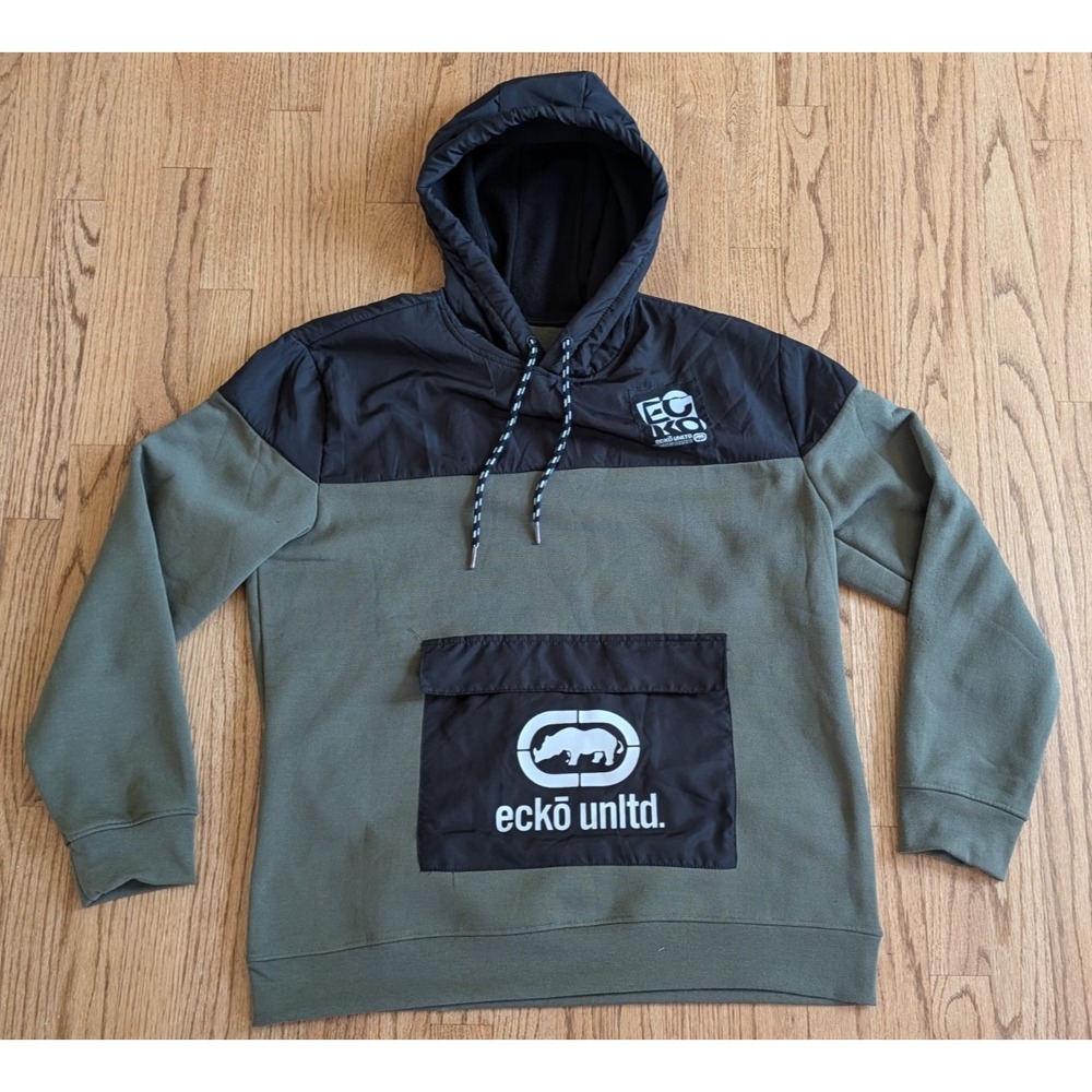 Ecko Unltd Hoodie Sweatshirt Men's L Green w/Kangaroo Pouch Pullover sweatshirt
